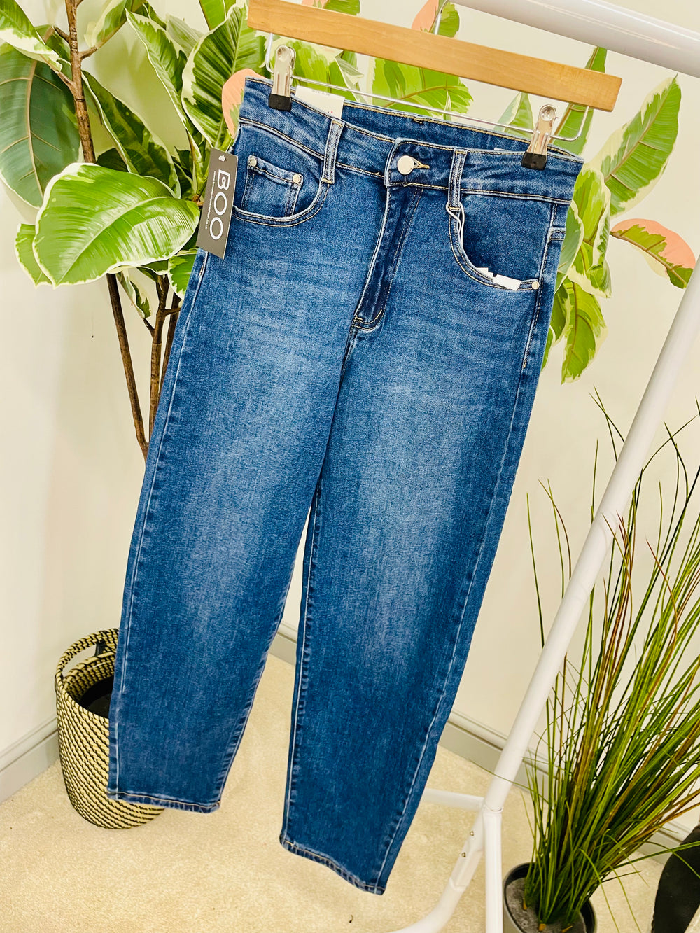 LADIES BLUE DENIM BALLOON LEG JEANS