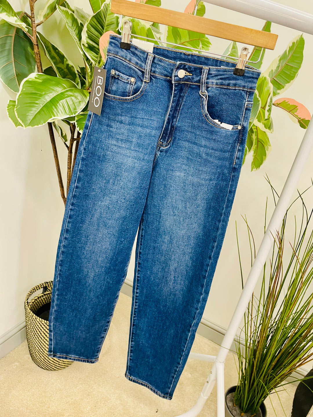 LADIES BLUE DENIM BALLOON LEG JEANS