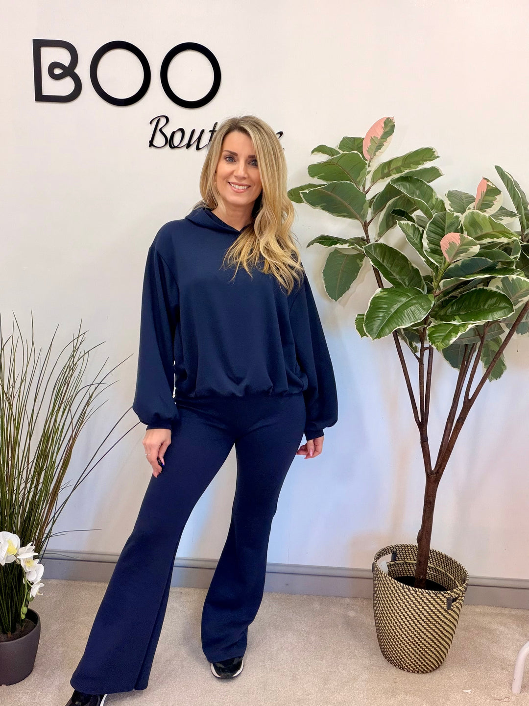 Ladies Fashion Flared Leg Tracksuit Co ord set navy