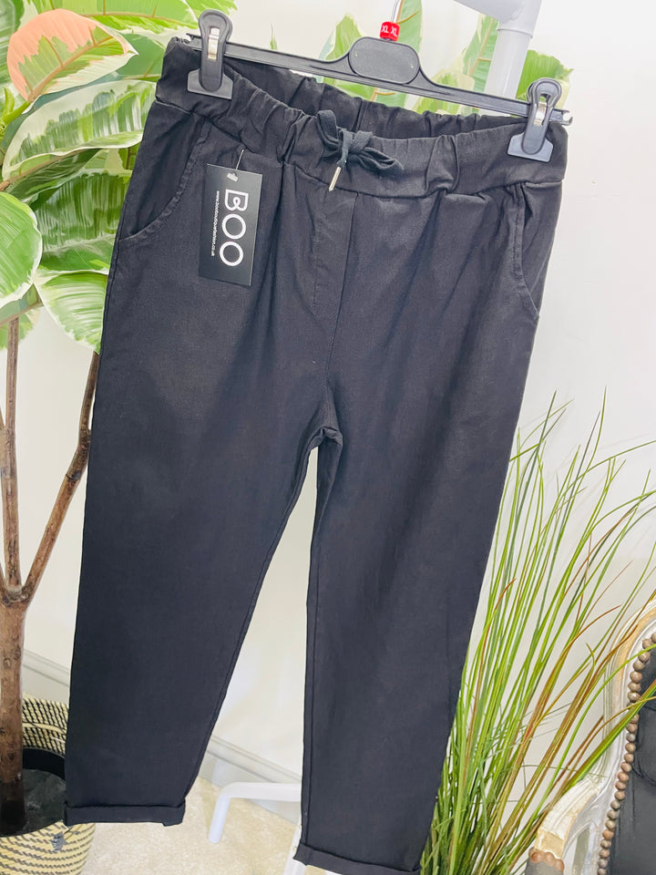 LADIES WOMENS CURVE STRETCH SMART MAGIC TROUSERS - SIZE 16 TO 22 BLACK