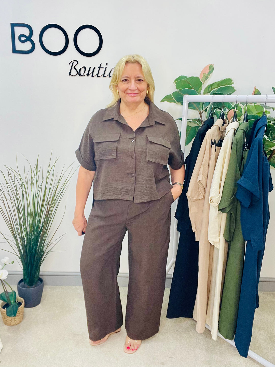 LADIES WIDE LEG TROUSER, CARGO TOP CO ORD SET - KHAKI, BLACK, BROWN, NAVY, CREAM, BEIGE