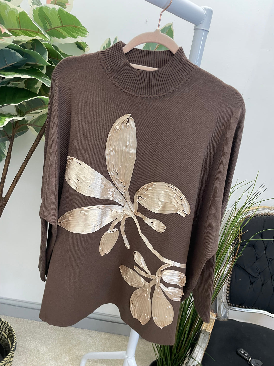 LADIES OVERSIZE LOOSE FIT JUMPER SWEATER CHOCOLATE BROWN