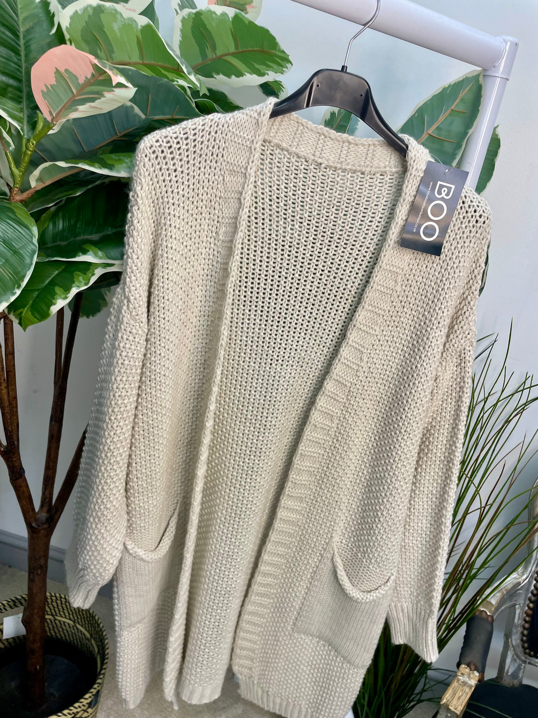 LADIES WAFFLE KNIT LONG LINE CARDIGAN - BLACK, BROWN & BEIGE