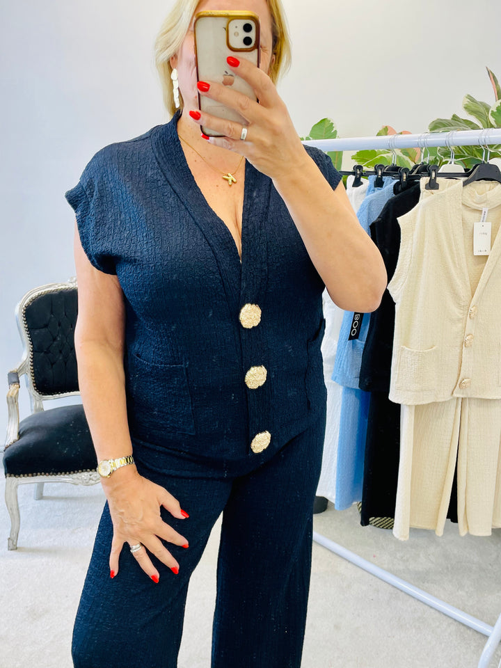LADIES TROUSER CO ORD SET - BLACK, BLUE, NAVY, BEIGE, WHITE
