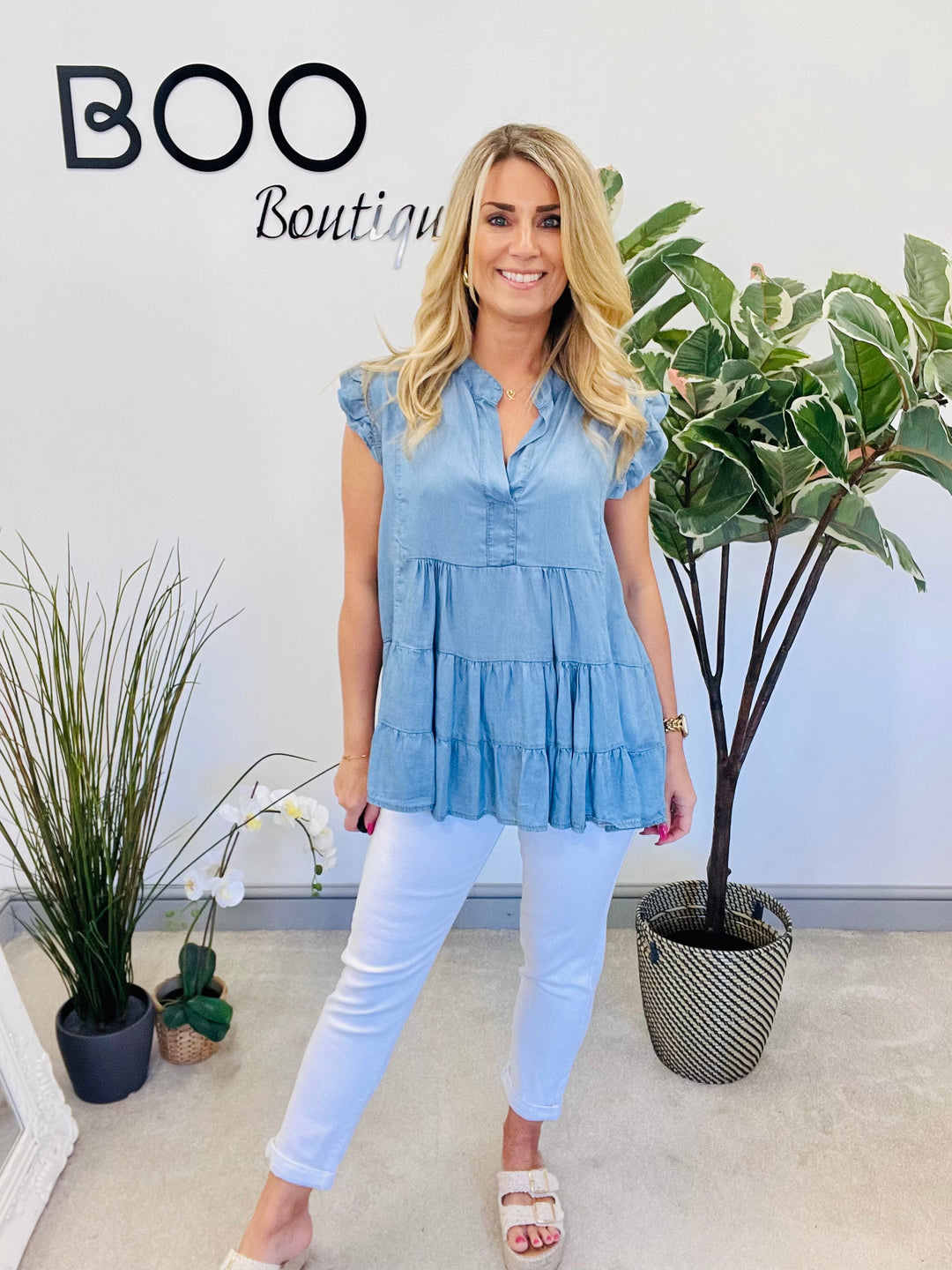 The CORALIE chambray denim top