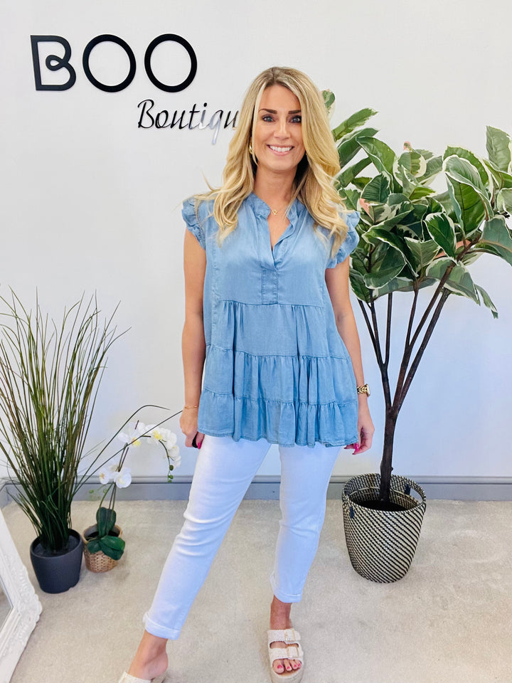 The CORALIE chambray denim top