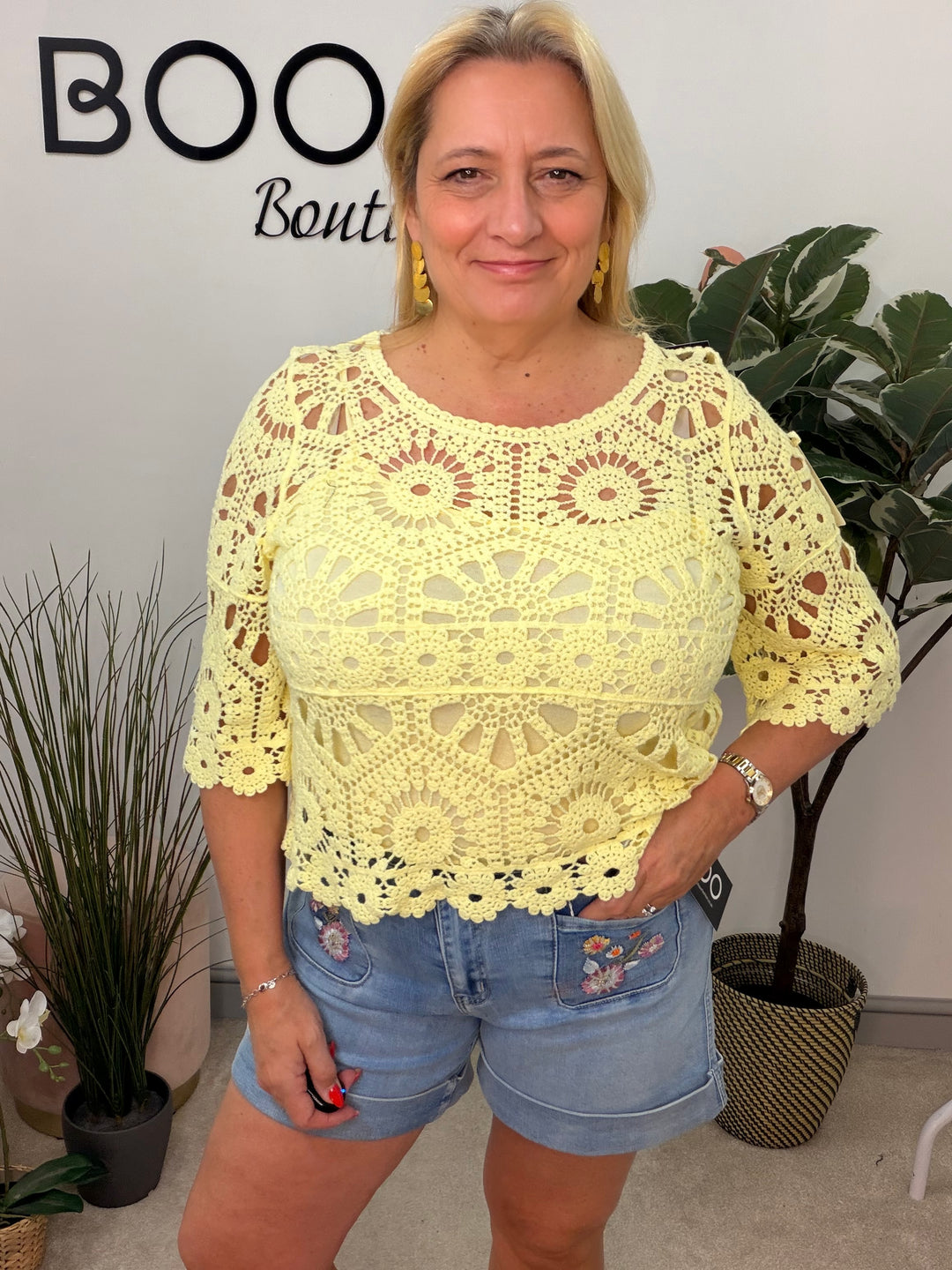 Ladies Pretty Crochet Summer Top lemon
