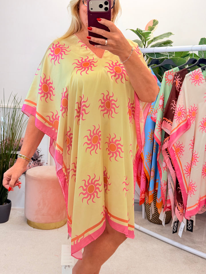 Ladies Fashion Silky Sun Print Kaftan Beach Cover Up Top 