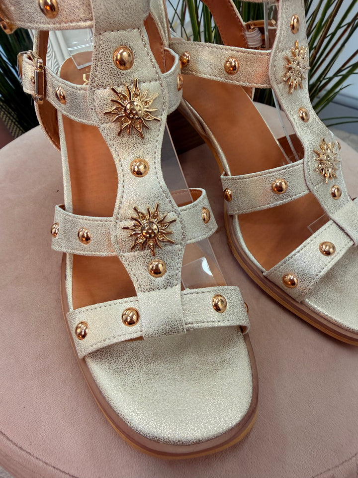 Ladies Fashion Gold Gladiator Block Heel Sandals