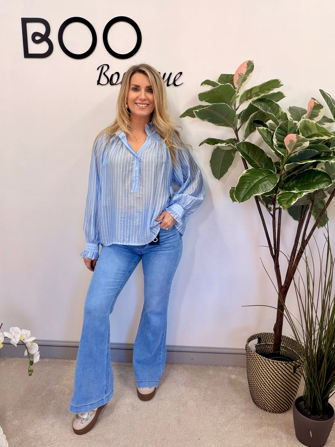 Ladies Fashion Stripe Shirt Blouse - Pink, Blue, Beige, White, Yellow