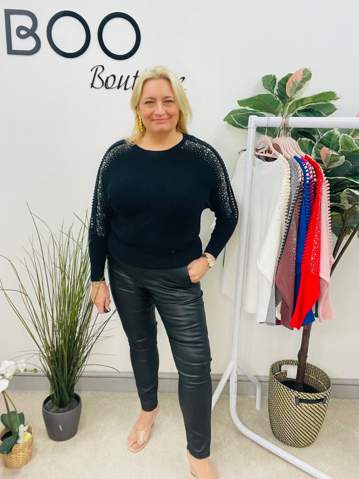 LADIES DIAMANTE BATWING JUMPER BLACK