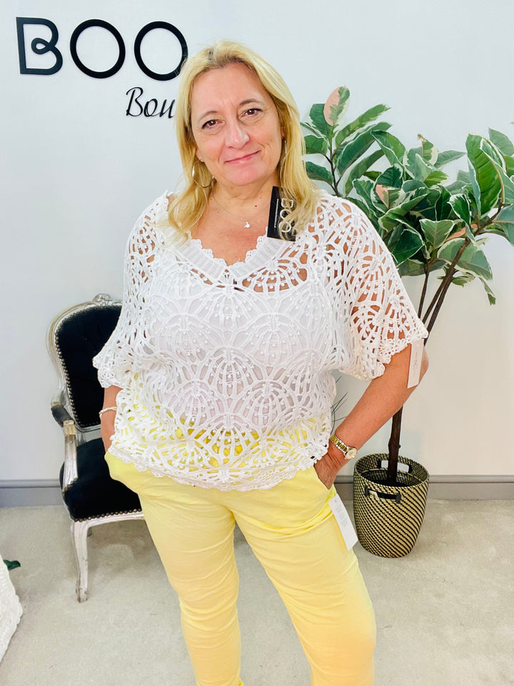 LADIES WOMENS WHITE CROCHET LACE SUMMER TOP
