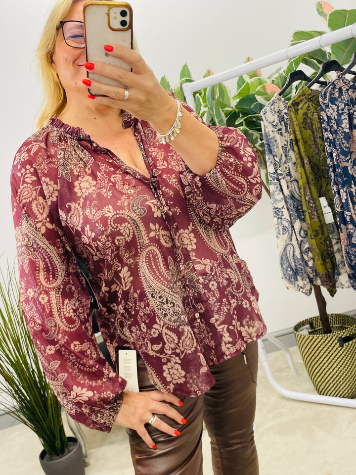 Ladies wine burgundy chiffon top 