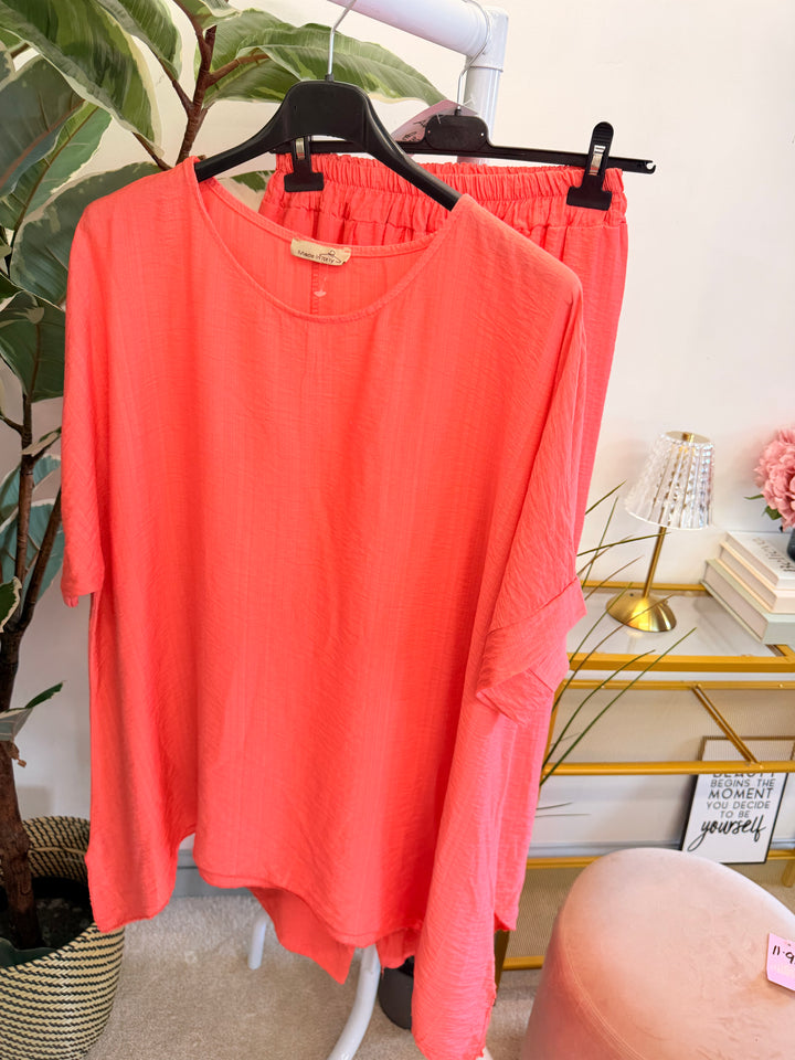 Ladies Harem Trouser Drape Top Co Ord - White, Coral, Khaki, Black & Blue