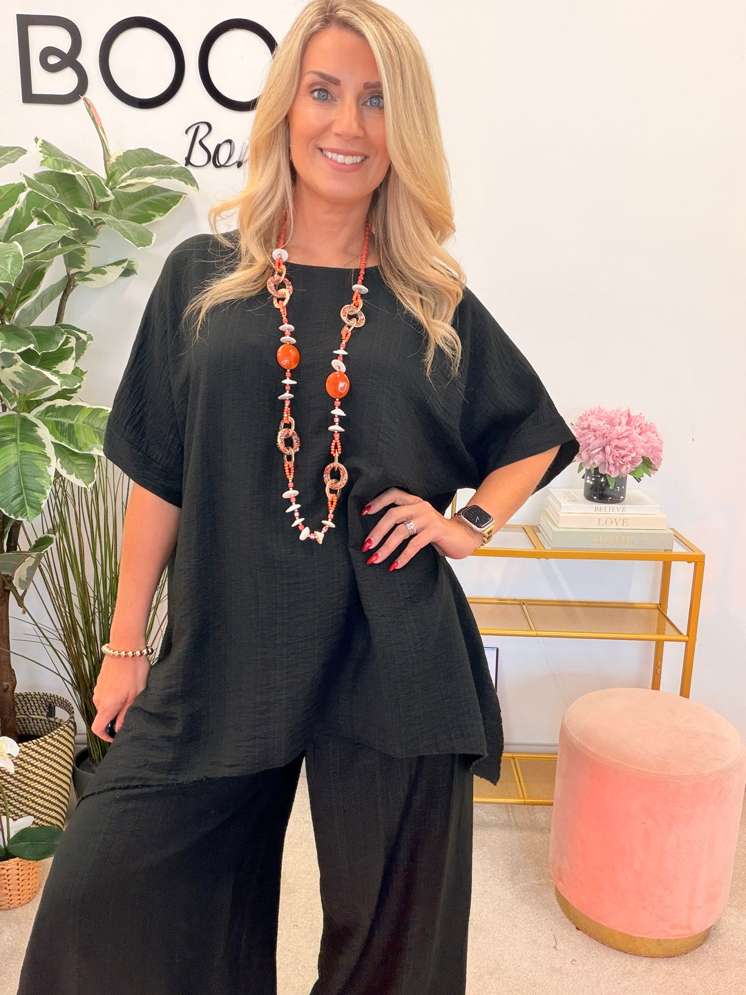 Ladies Harem Trouser Drape Top Co Ord - White, Coral, Khaki, Black & Blue