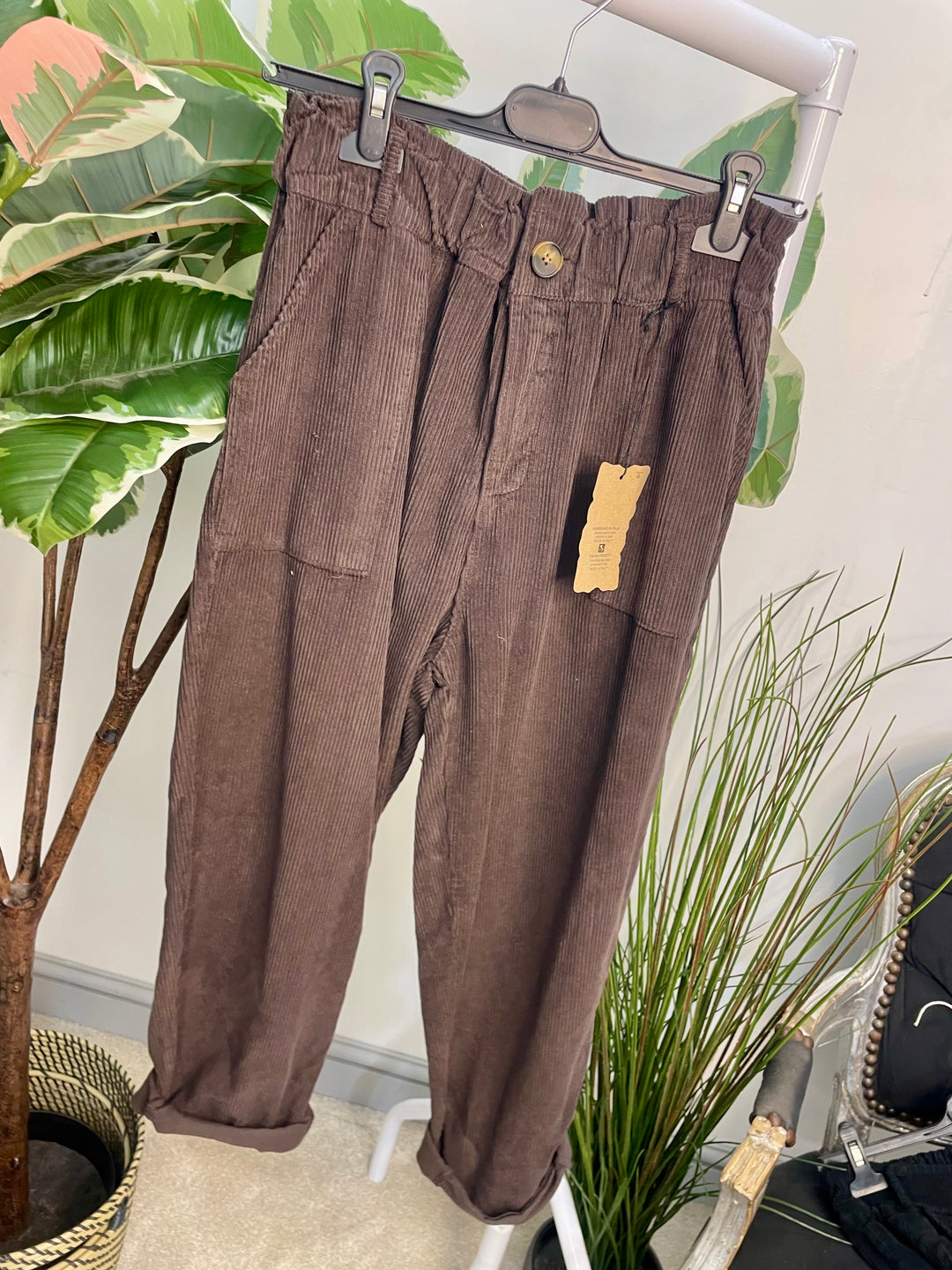 LADIES BAGGY CORDUROY TROUSERS - TAUPE, RUST & BROWN