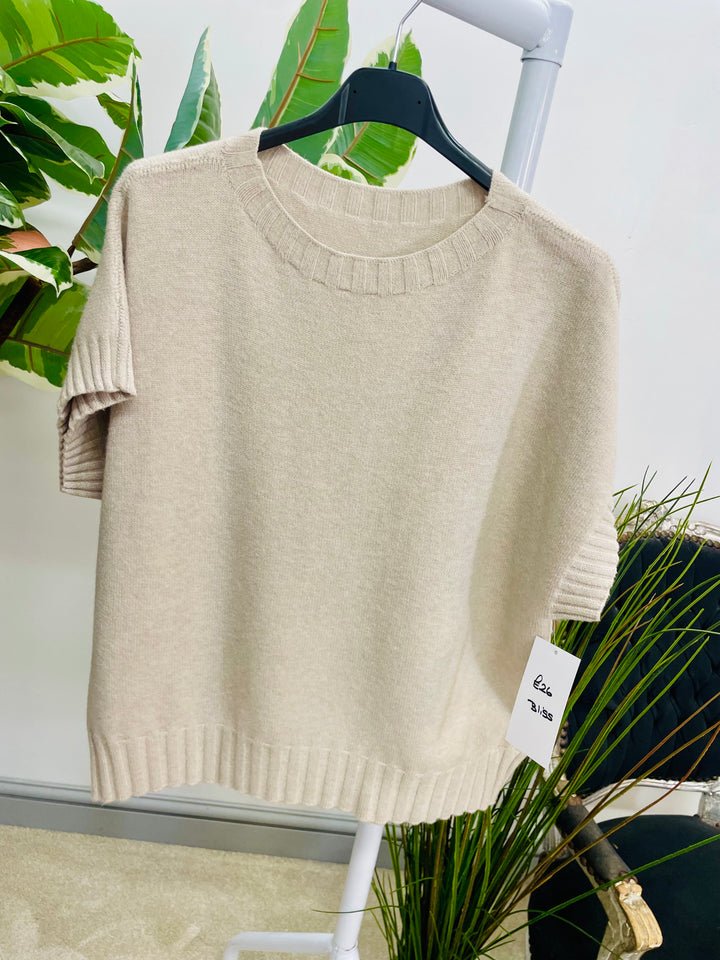 LADIES SHORT SLEEVE TANK TOP JUMPER - BROWN, BEIGE, PINK, OLIVE, NAVY, BLACK