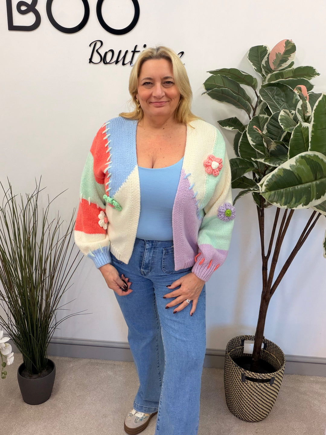 LADIES FASHION CHUNKY KNIT COLOURFUL CARDIGAN