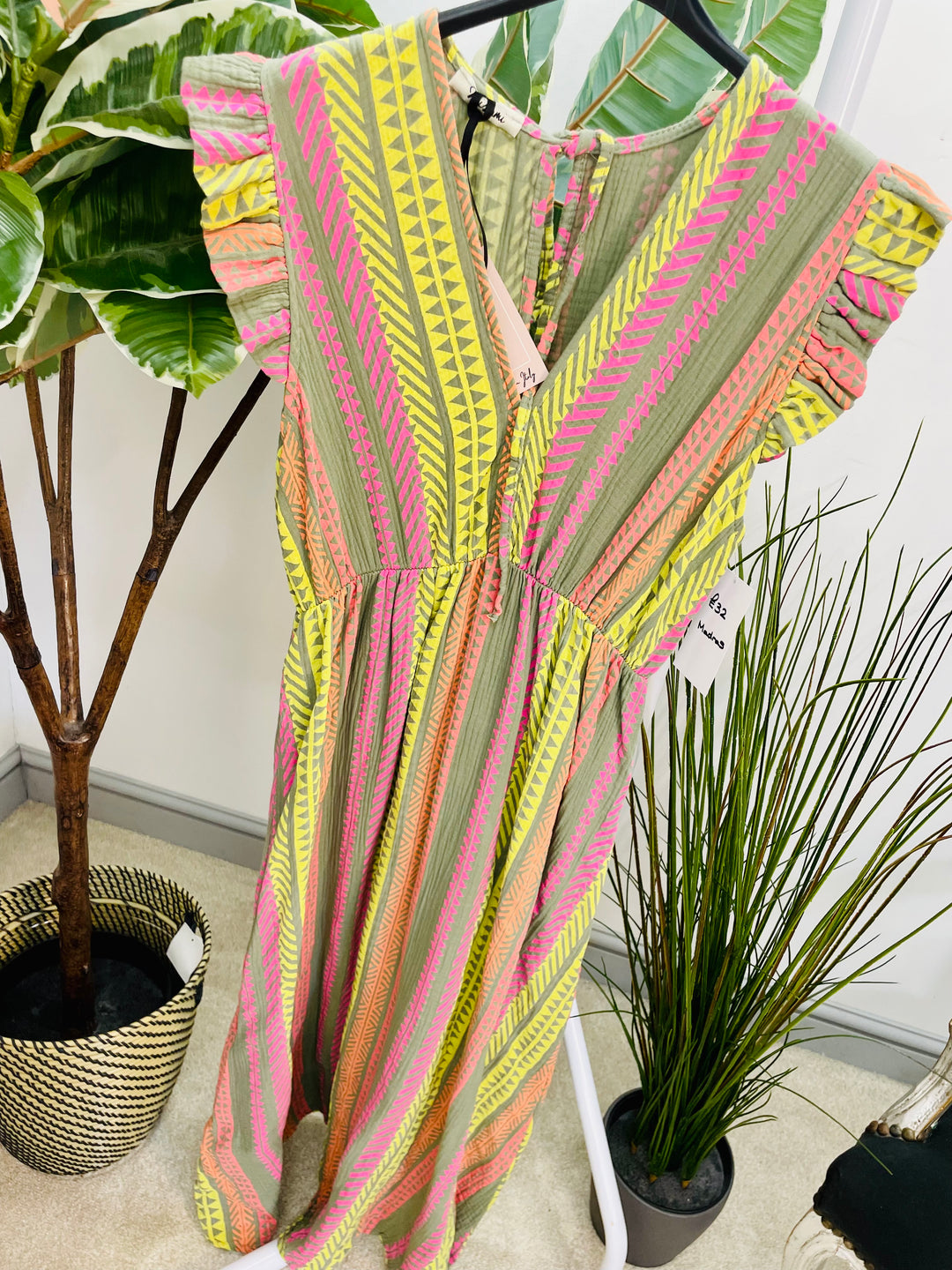 LADIES AZTEC PRINT SUMMER HOLIDAY MAXI DRESS - PINK, DENIM BLUE & KHAKI
