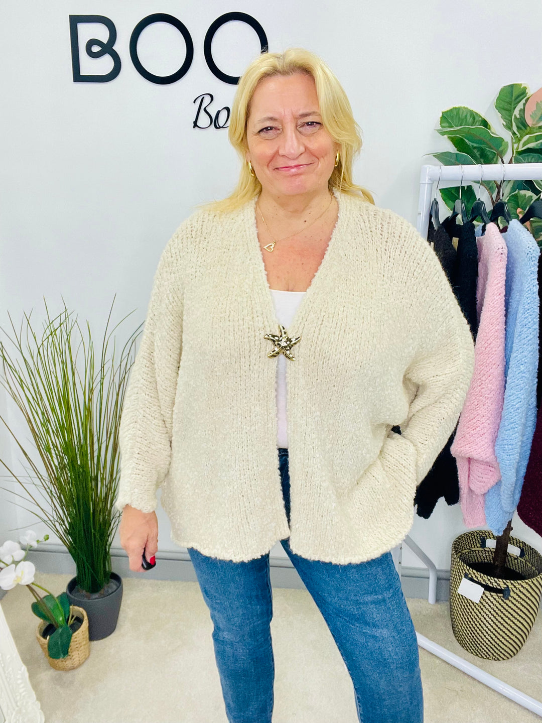LADIES POPCORN KNIT CARDIGAN - BLACK, BURGUNDY, BROWN, BEIGE, BLUE & PINK