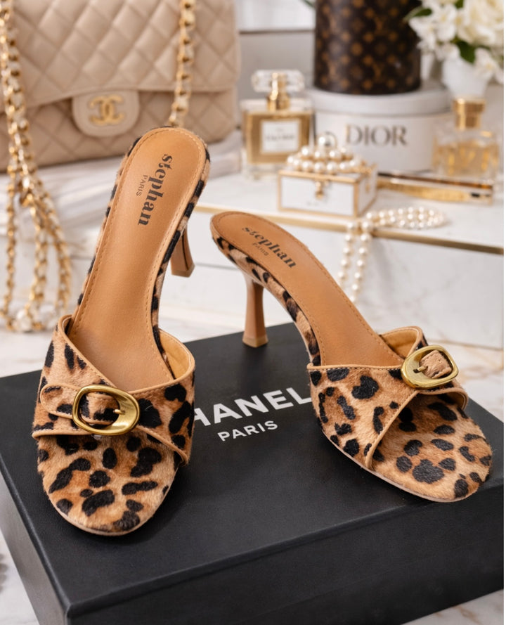 LEOPARD PRINT KITTEN HEEL MULES ( 1492 )