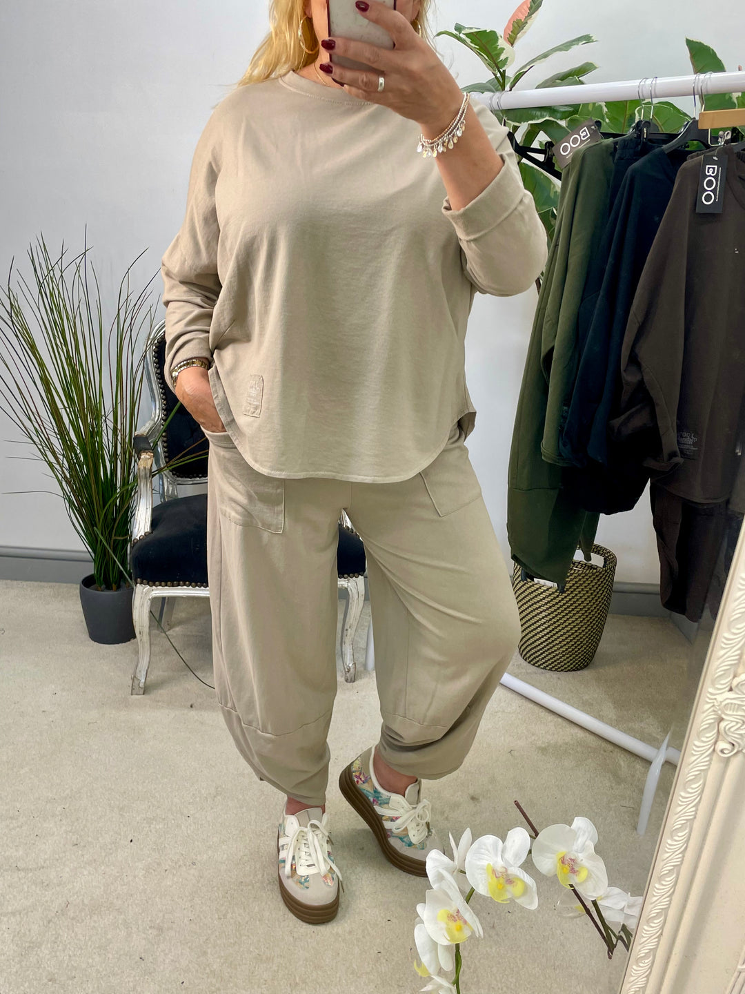 LADIES HAREM TROUSER CO ORD SET - BLACK, KHAKI, MOCHA & BROWN