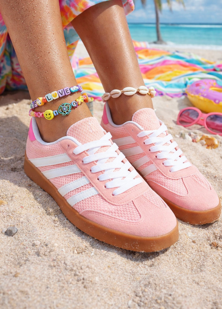 BABY PINK STRIPE TRAINERS ( R107 )