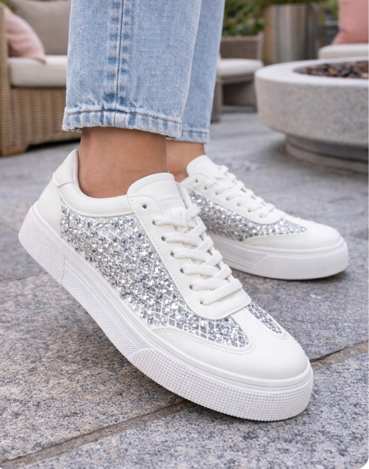 WHITE CRYSTAL EMBELLISHED TRAINERS ( 187 )