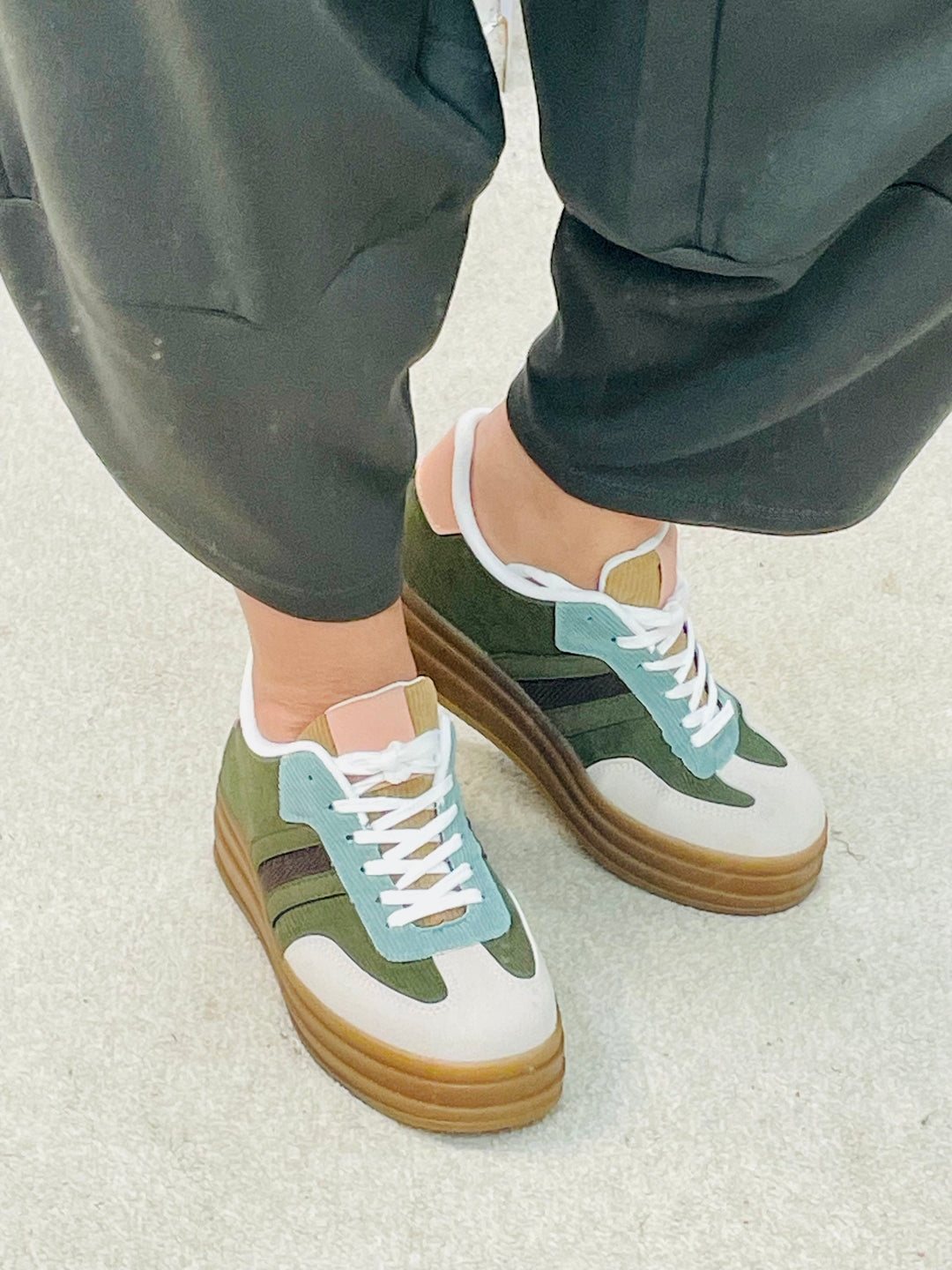 LADIES WOMENS KHAKI FLATFORM TRAINERS 