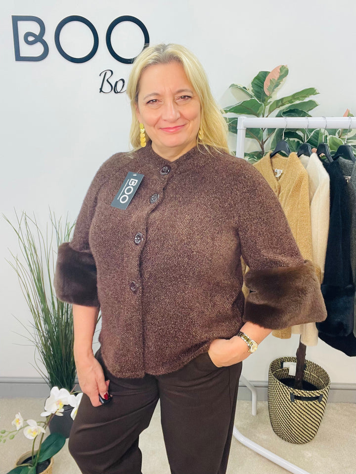 LADIES BOLERO FAUX FUR CARDIGAN JACKET - BLACK, CREAM, CAMEL, KHAKI & BROWN