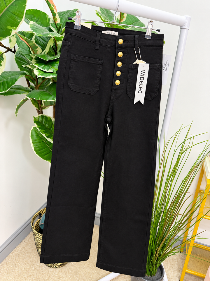 Womens fashion black denim high waist wide leg high waist jeans
