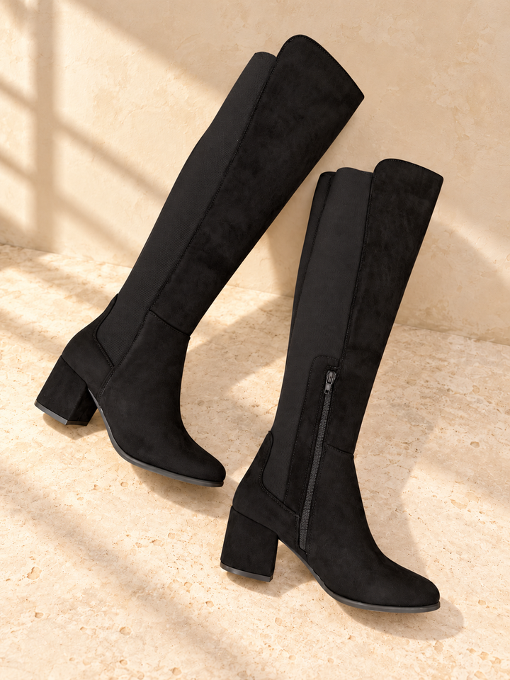Women’s Black Faux Suede Knee High Boots ( Punch )