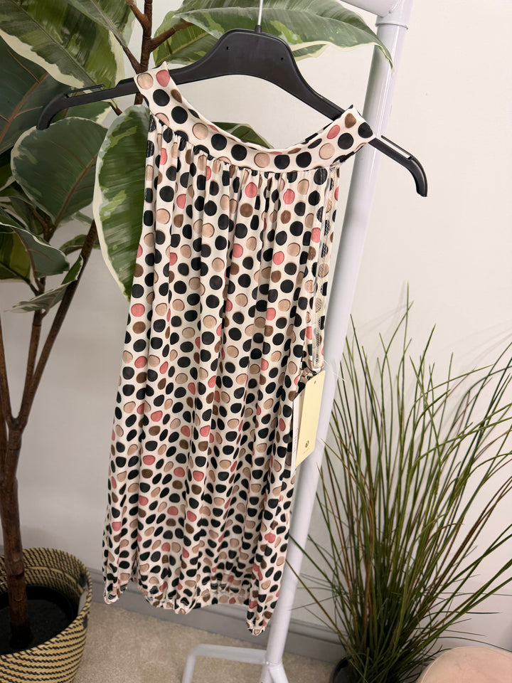 Ladies Polka Dot High Neck Top - Pink, Black, Khaki & Navy