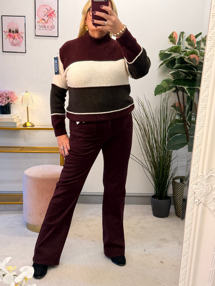 Women's fashion wine burgundy wide leg jeans - sizes 6 to 14