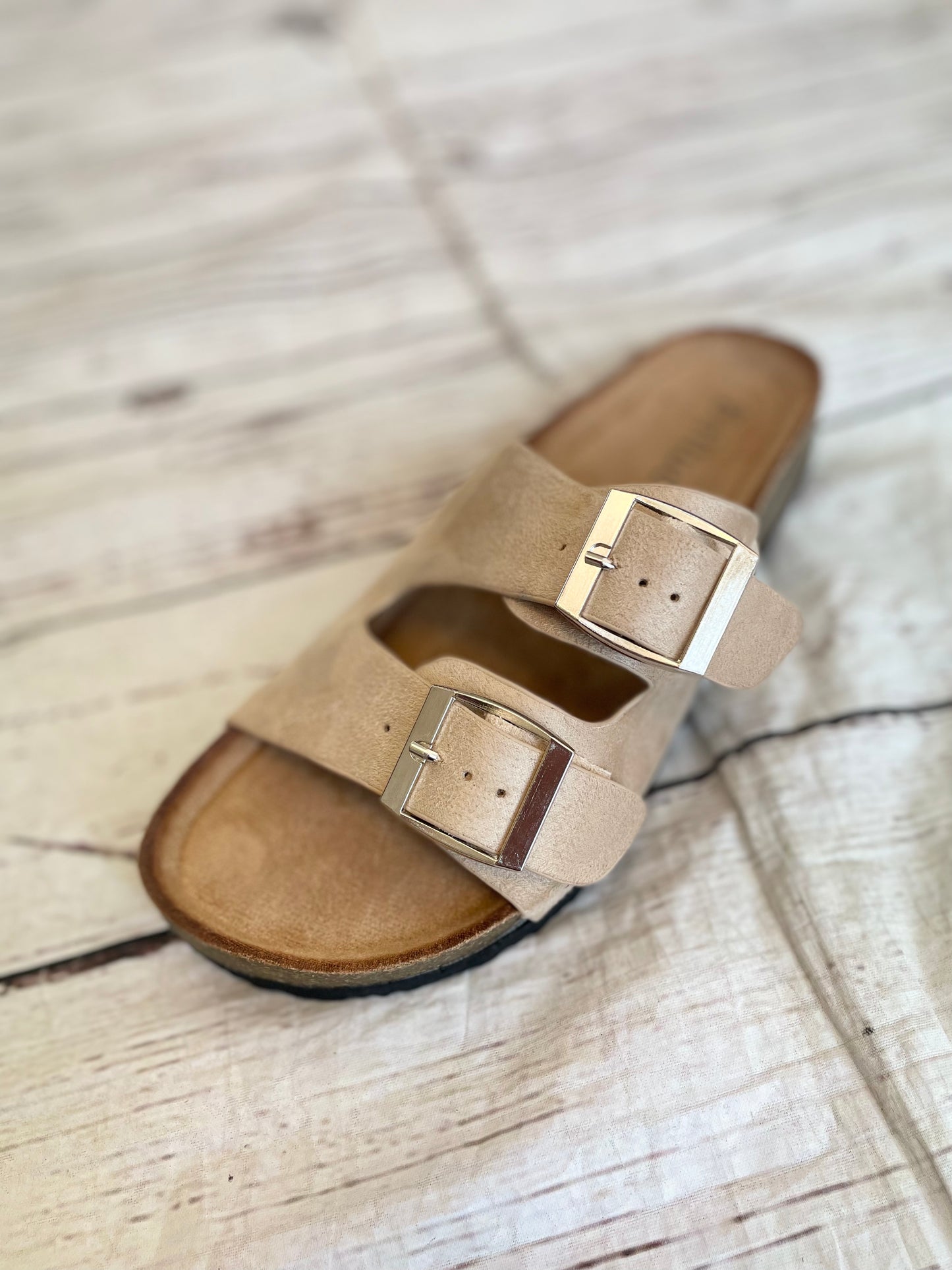 TWO BUCKLE SANDALS ( 125 ) - beige and silver