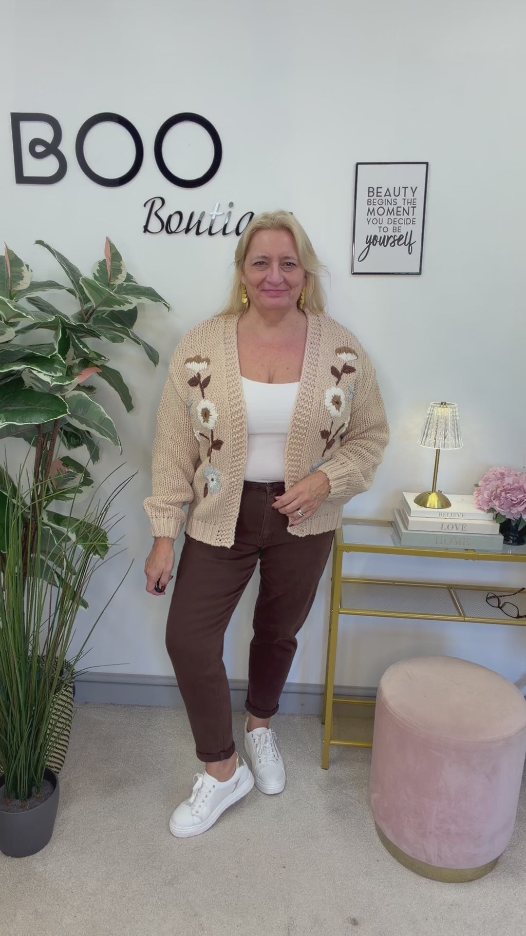 The ANNIE beige embroidered flower cardigan