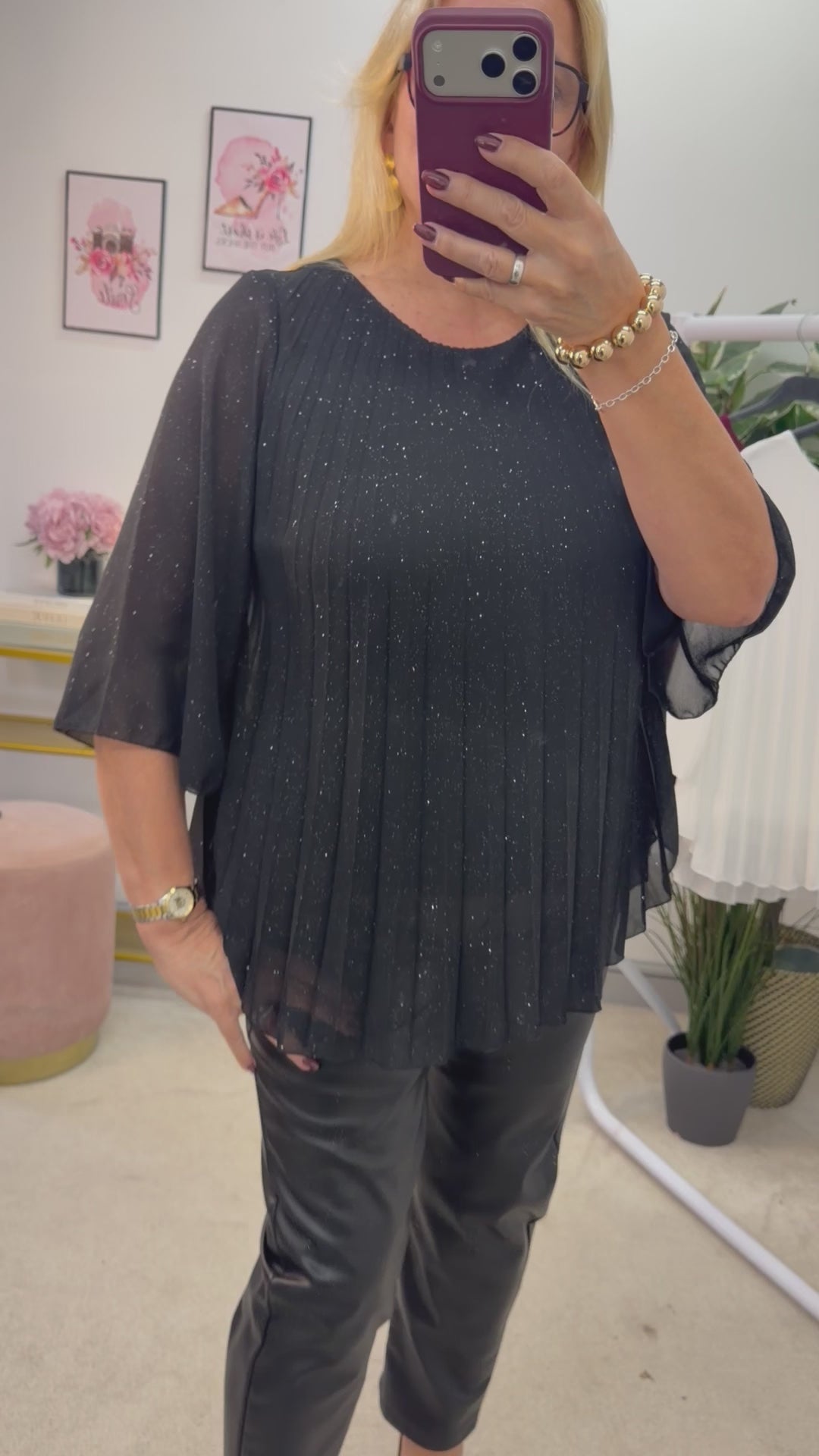 The LAUREN sparkly chiffon pleated top - 3 colours