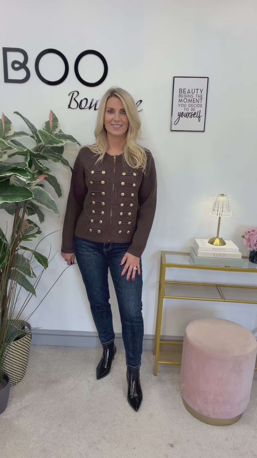 The TERI military knitted zip up cardigan - black and brown