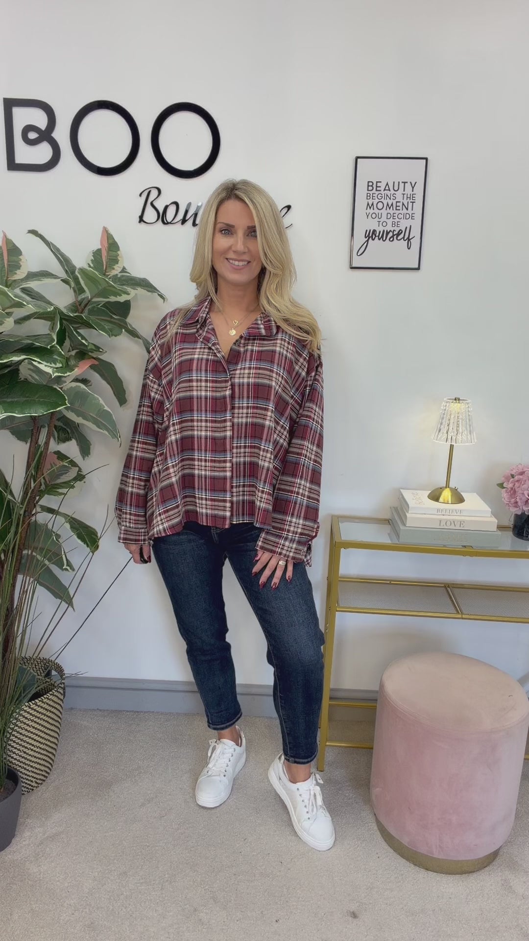 The BETSY check high low shirt - red and mocha