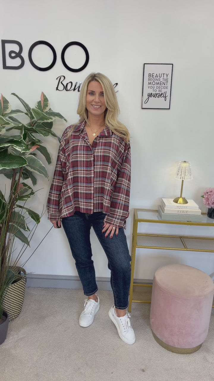 The BETSY check high low shirt - red and mocha