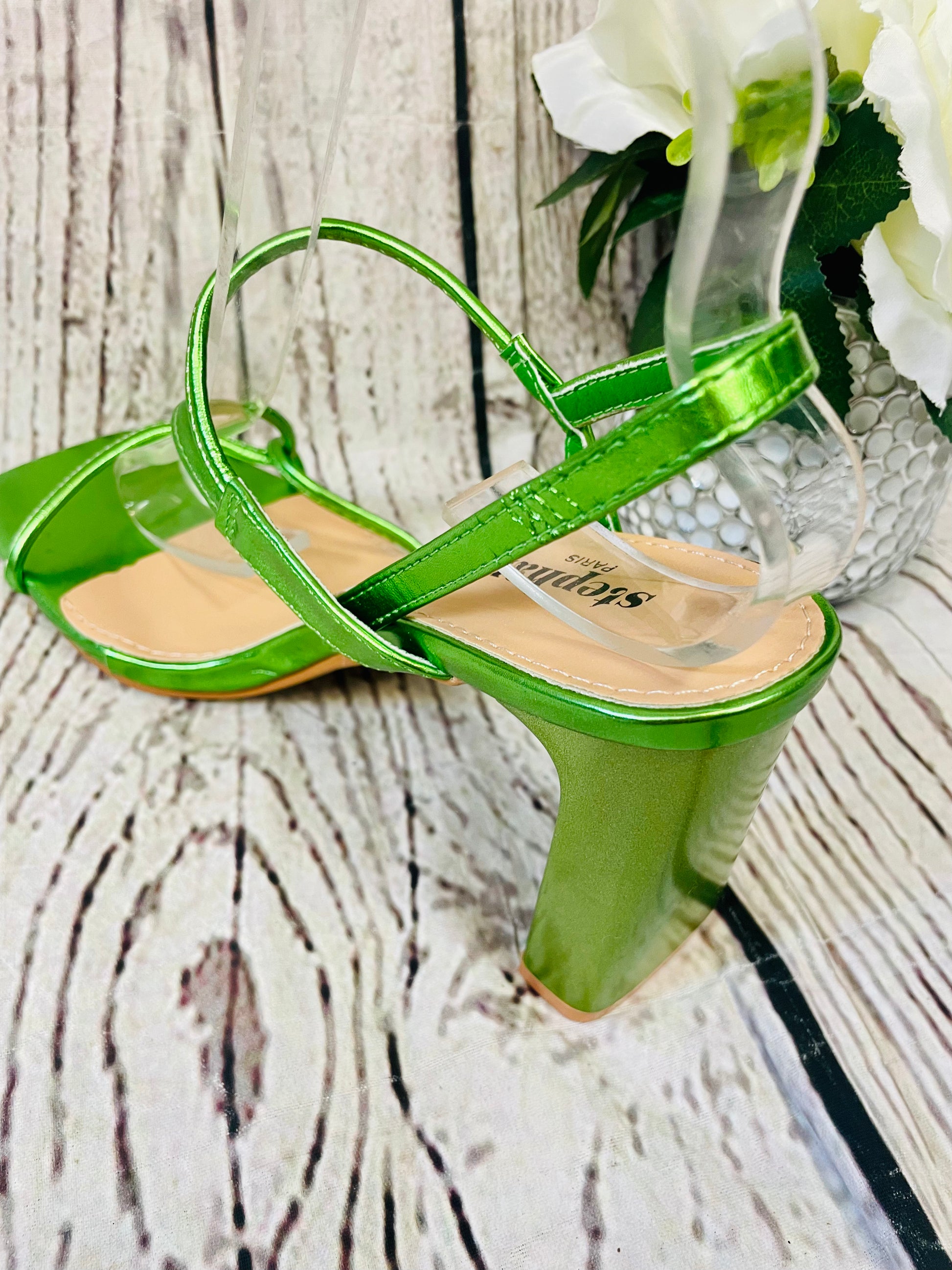 BRIGHT GREEN STRAPPY HEEL SANDALS P1300 BOO Boutique Fashion